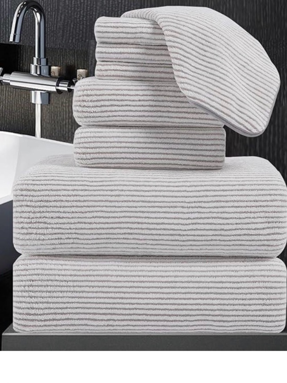 8 Piece Striped Bath Towel Set - Light Gray |